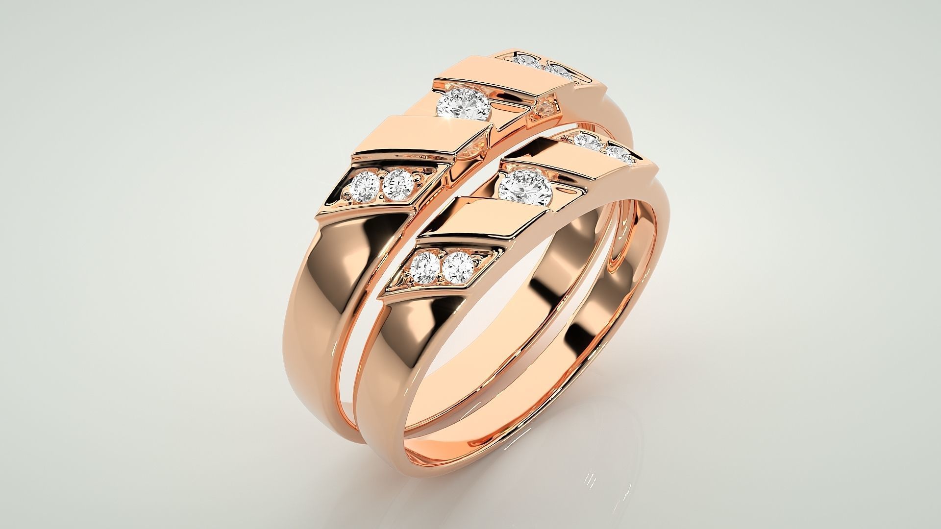Solitaire Couple Band Ring 3dm stl render detail  3D print model_4