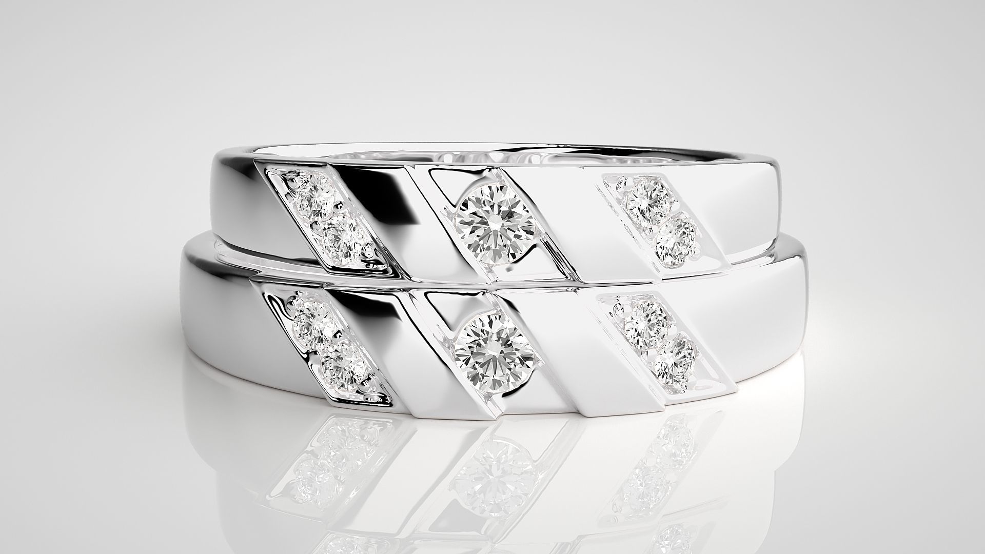 Solitaire Couple Band Ring 3dm stl render detail  3D print model_7