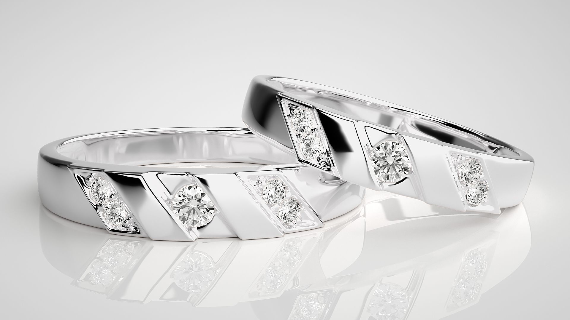 Solitaire Couple Band Ring 3dm stl render detail  3D print model_5