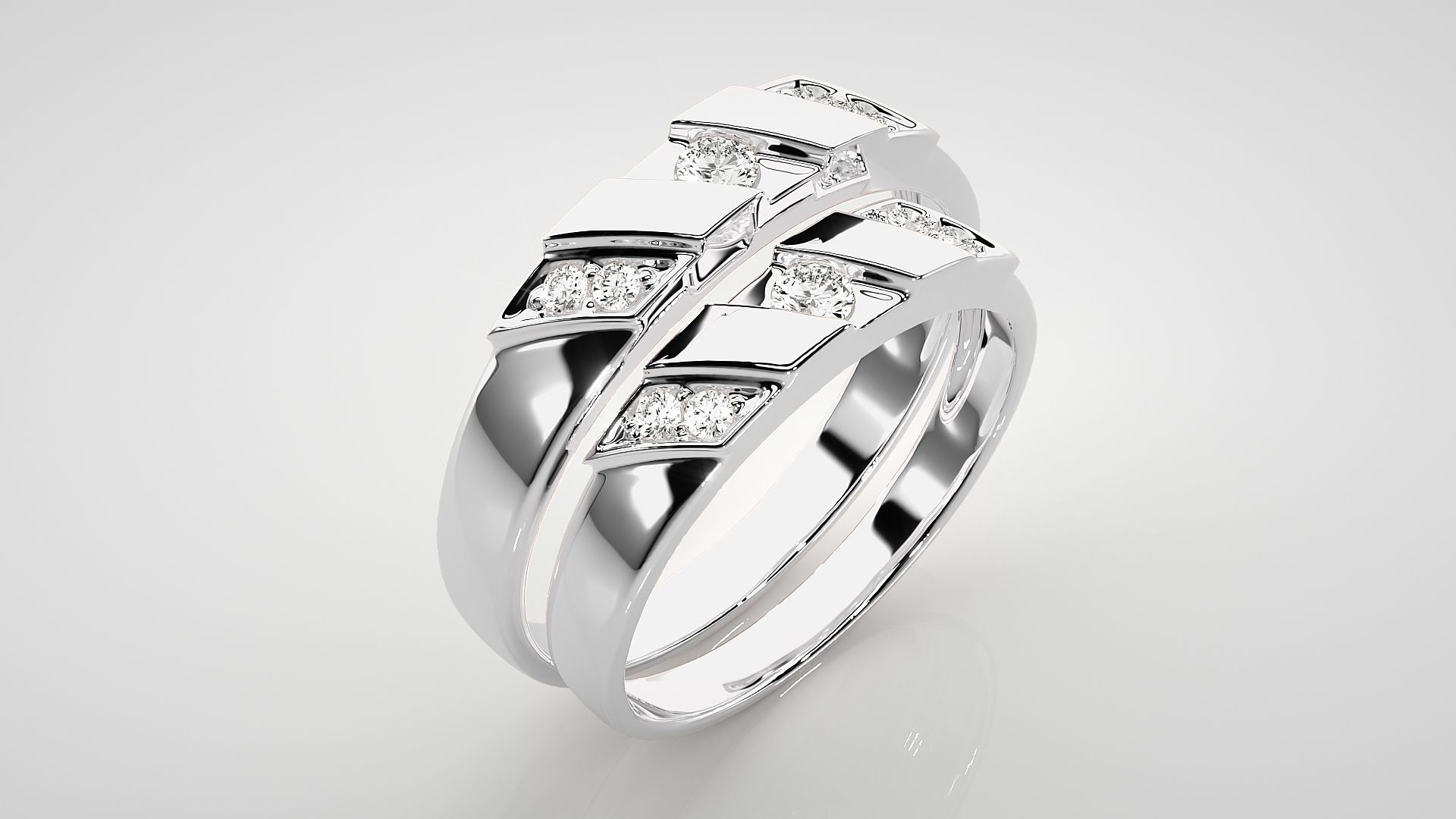 Solitaire Couple Band Ring 3dm stl render detail  3D print model_8