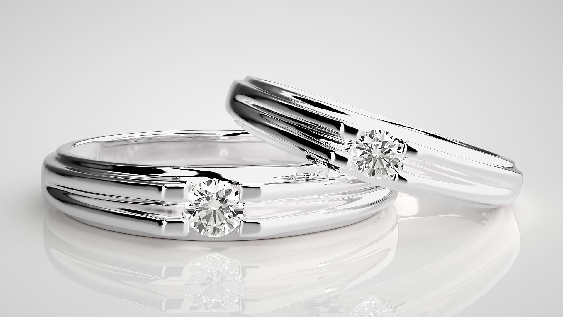 Solitaire Couple Band Ring 3dm stl render detail 3D print model_5