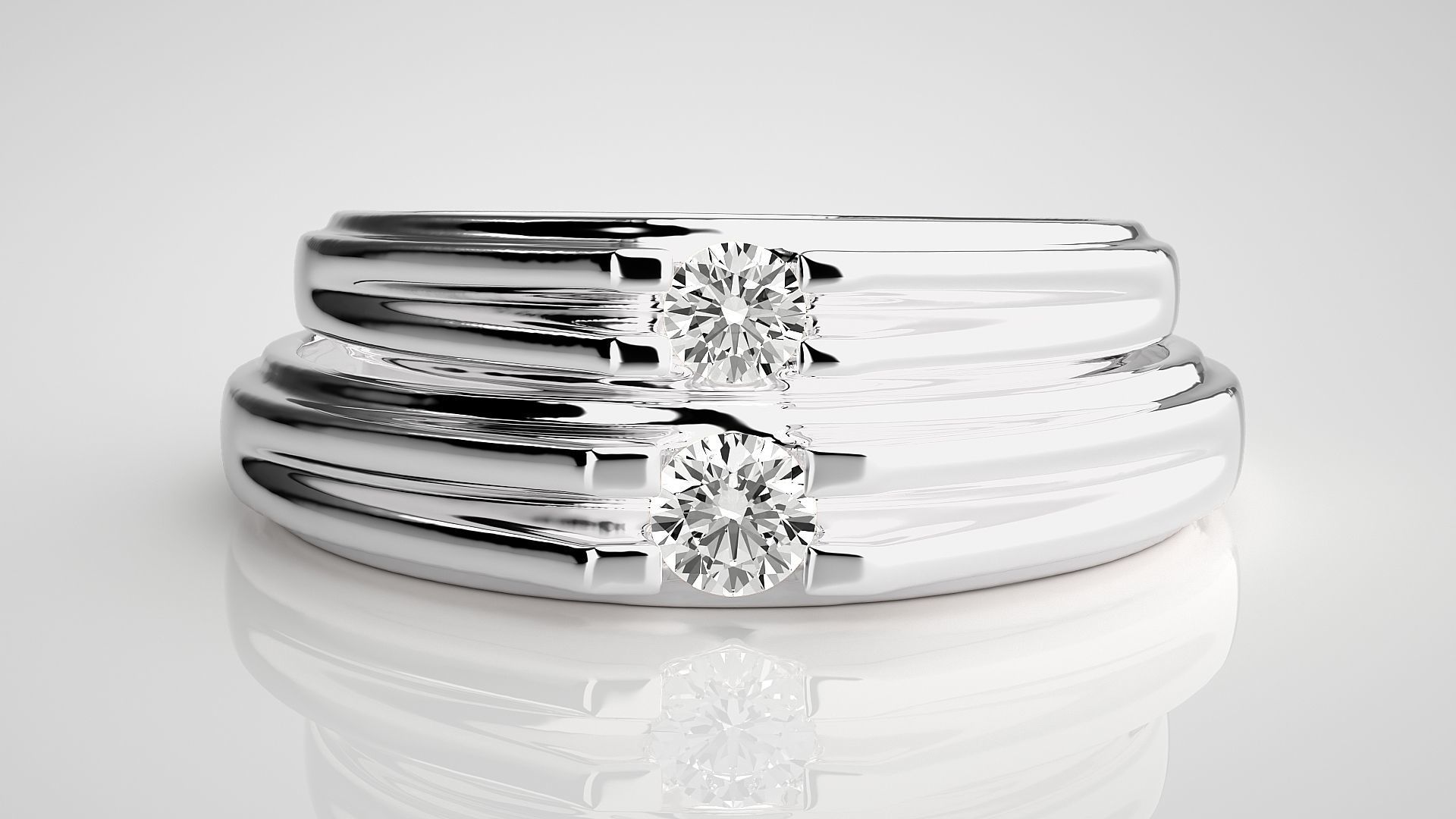 Solitaire Couple Band Ring 3dm stl render detail 3D print model_7