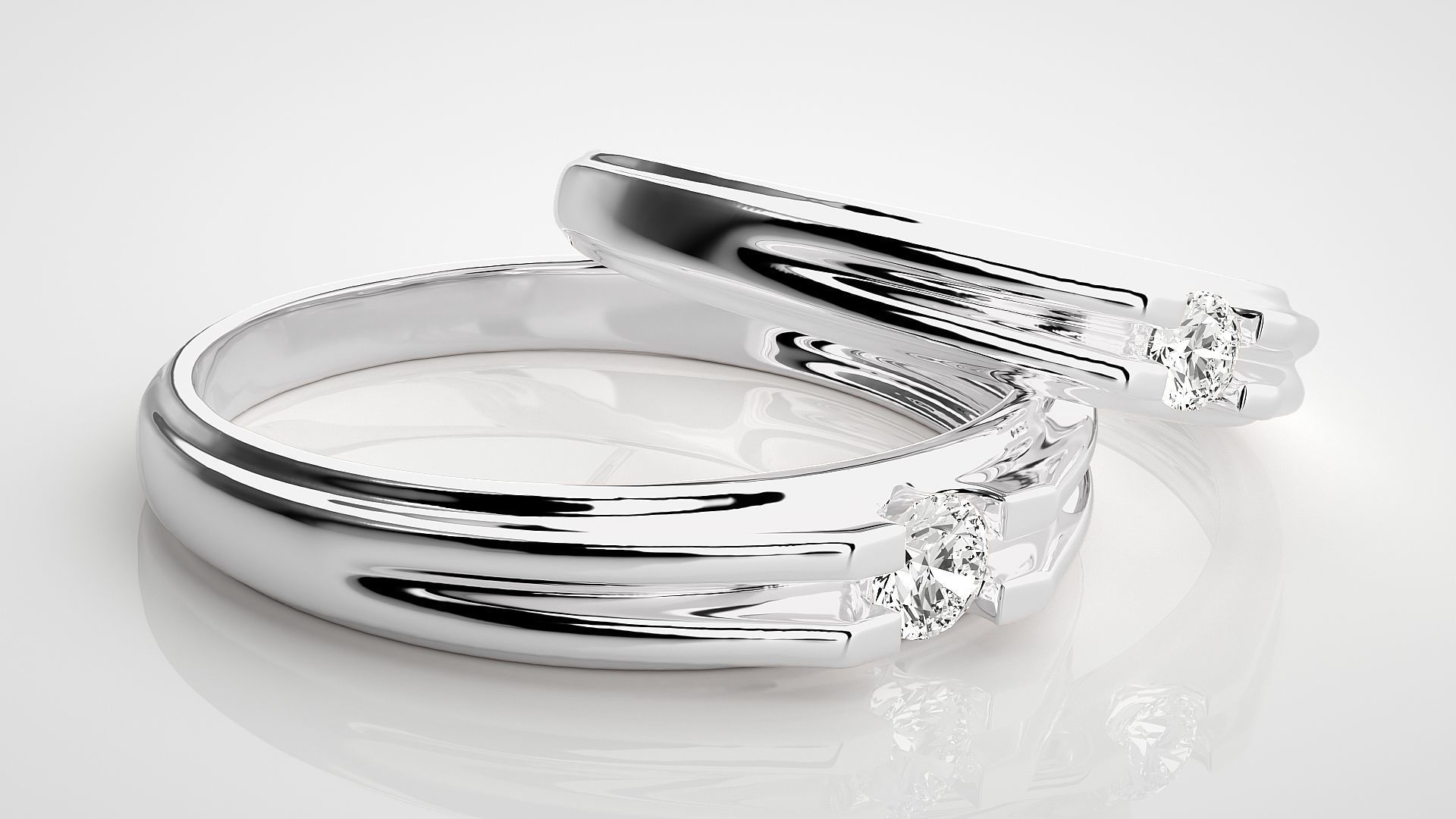 Solitaire Couple Band Ring 3dm stl render detail 3D print model_6