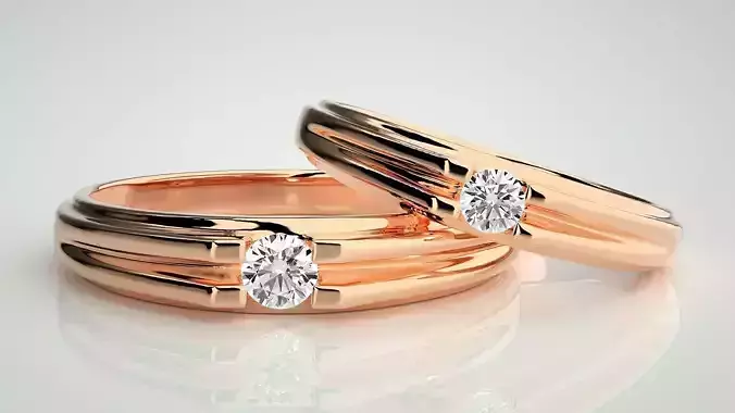 Solitaire Couple Band Ring 3dm stl render detail 