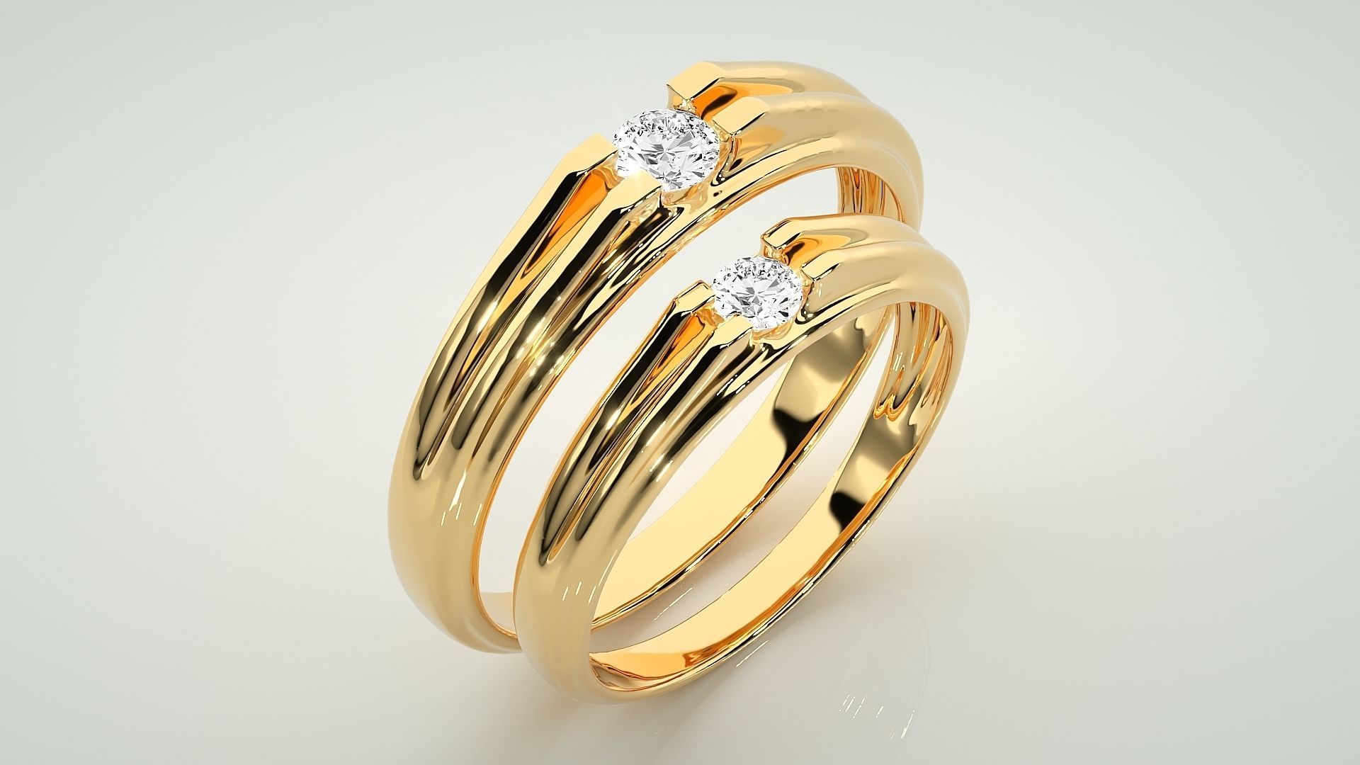 Solitaire Couple Band Ring 3dm stl render detail 3D print model_12