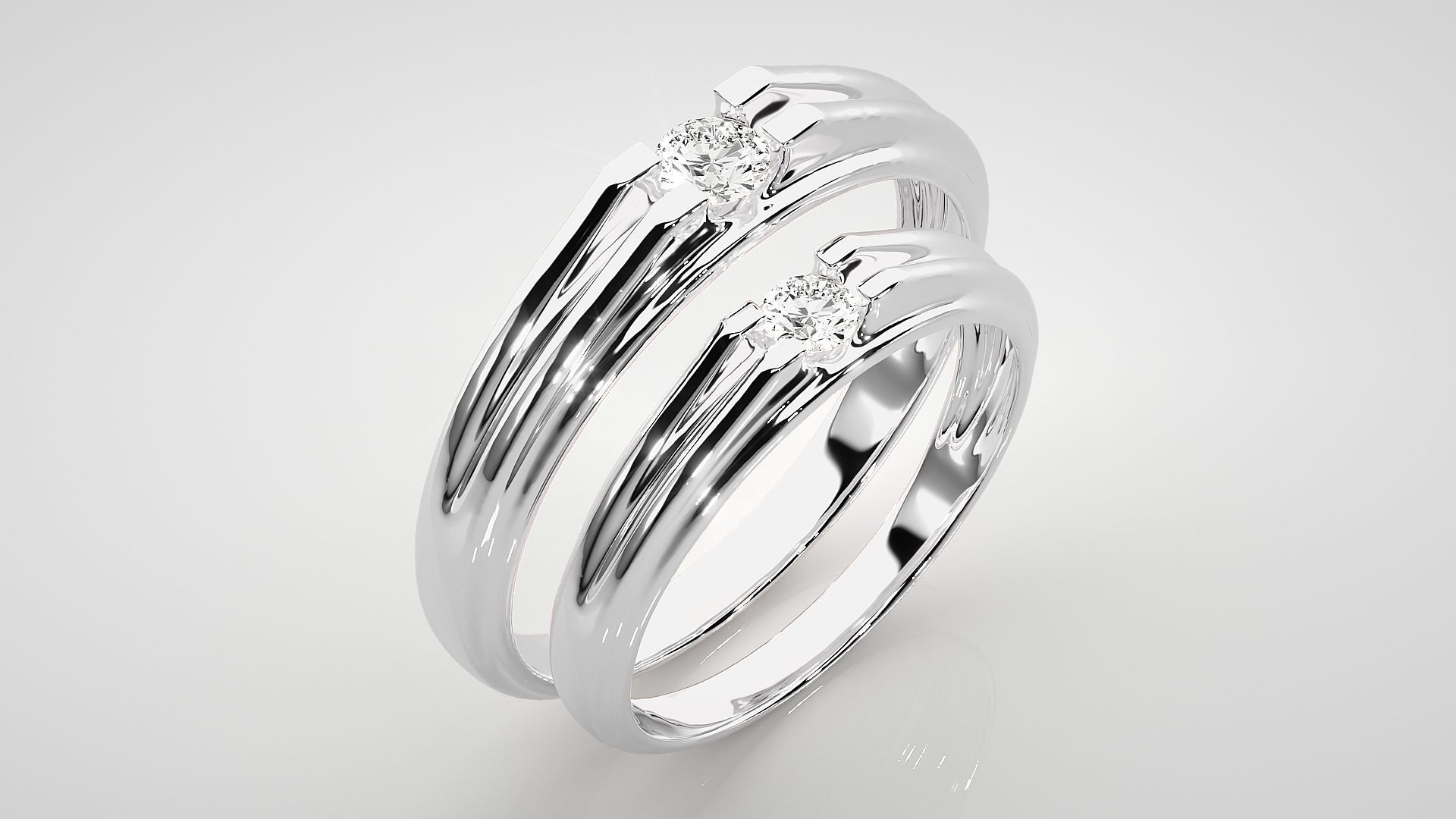Solitaire Couple Band Ring 3dm stl render detail 3D print model_8