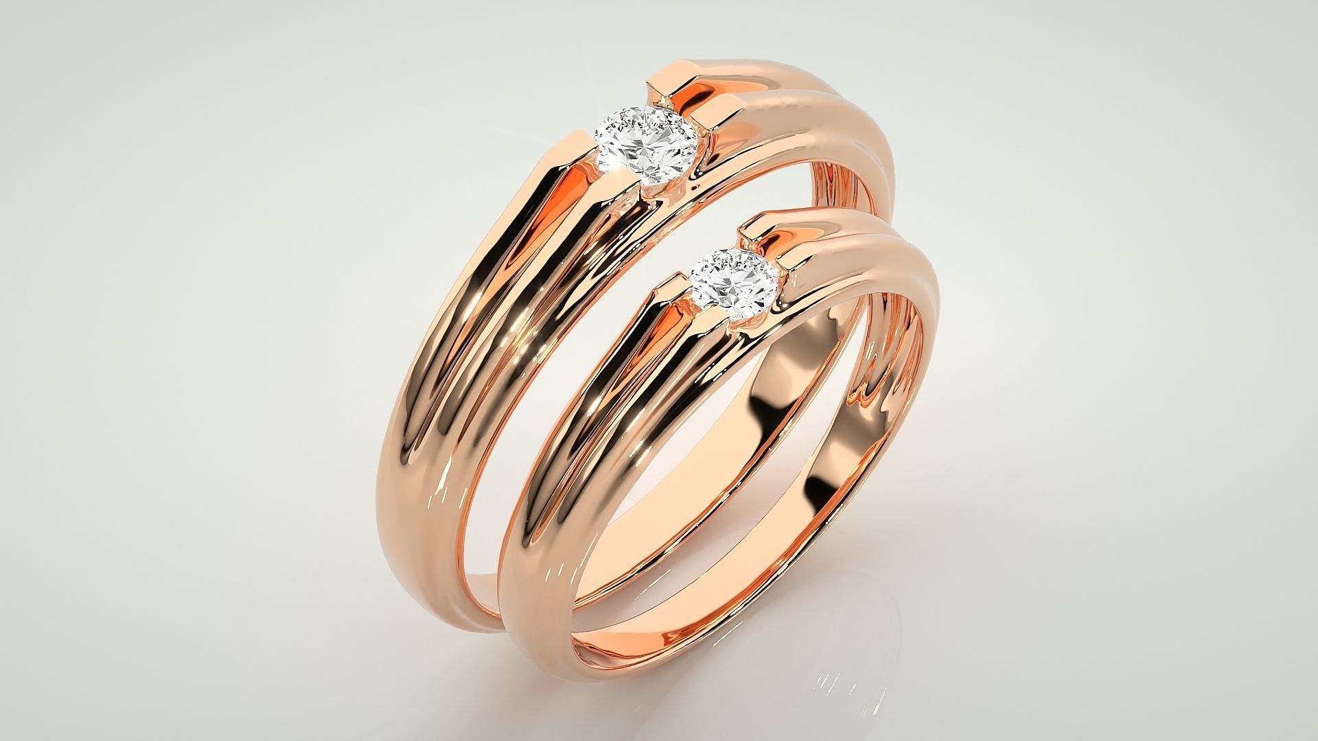 Solitaire Couple Band Ring 3dm stl render detail 3D print model_4