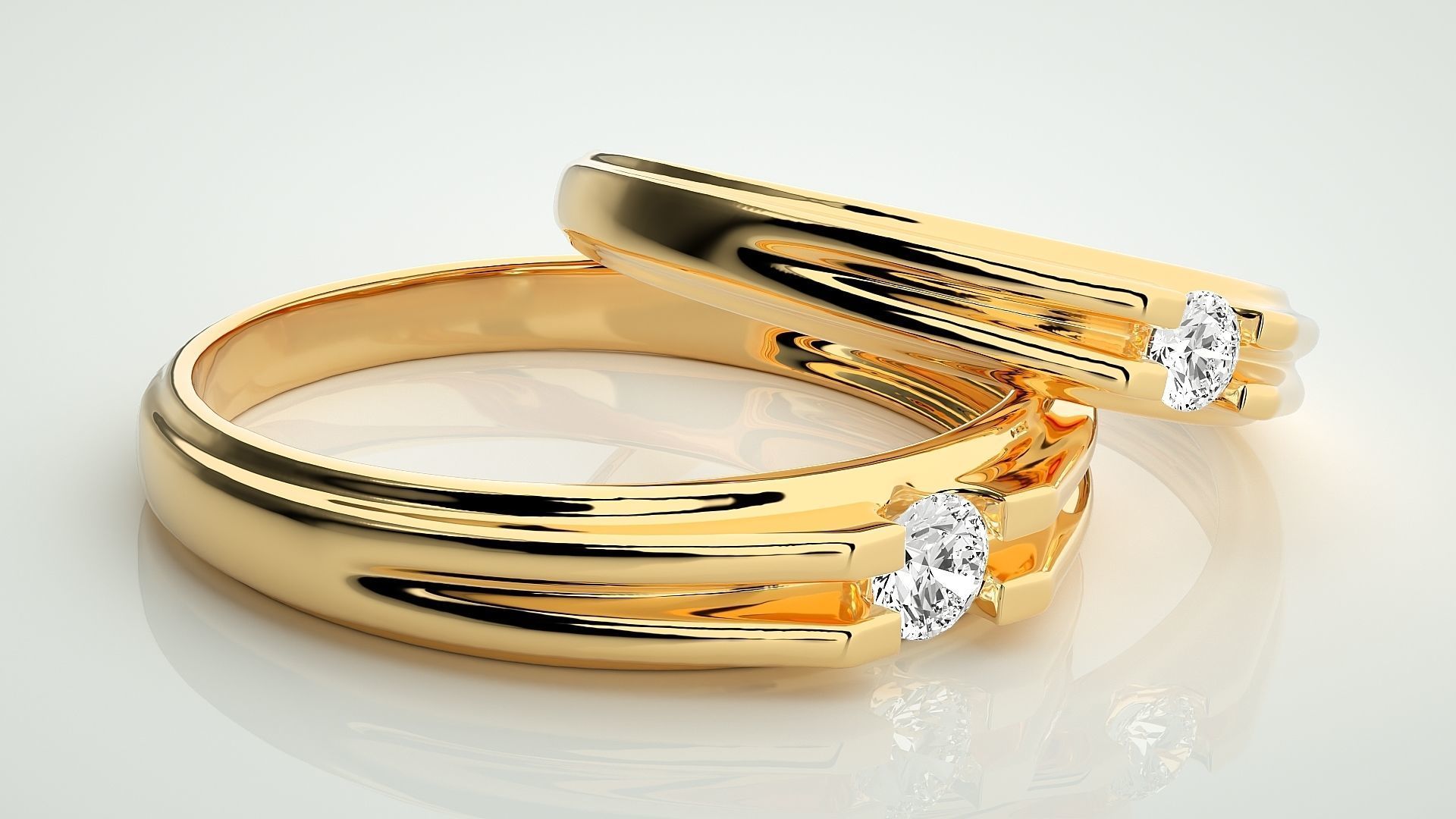 Solitaire Couple Band Ring 3dm stl render detail 3D print model_10