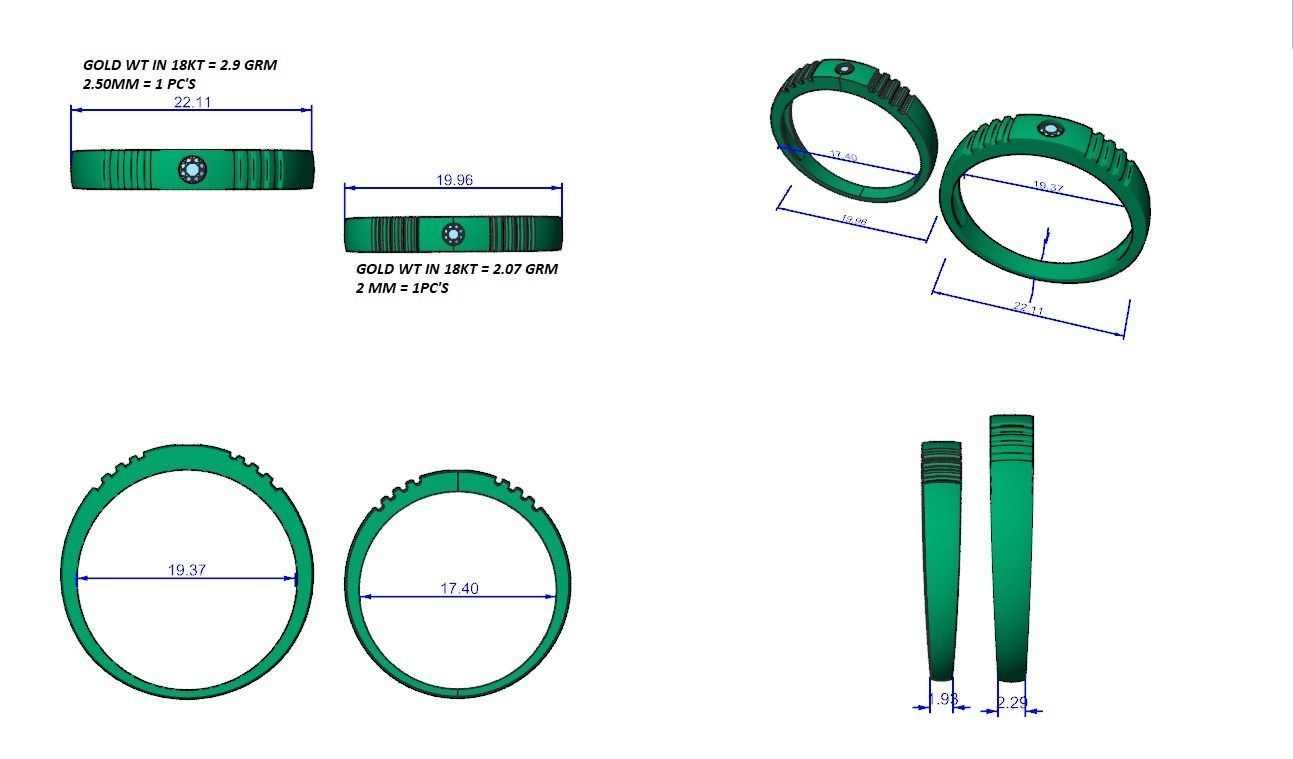 Solitaire Couple Band Ring 3dm stl render detail 3D print model_3
