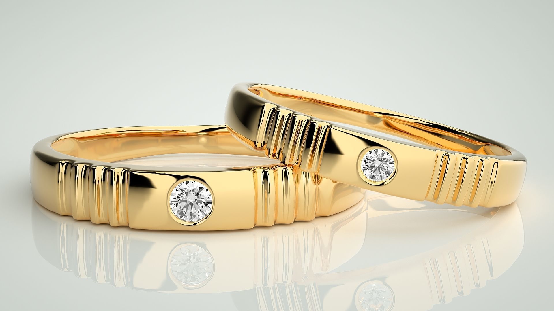Solitaire Couple Band Ring 3dm stl render detail 3D print model_9