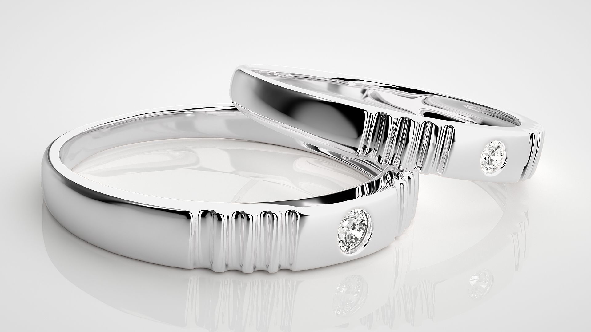 Solitaire Couple Band Ring 3dm stl render detail 3D print model_6