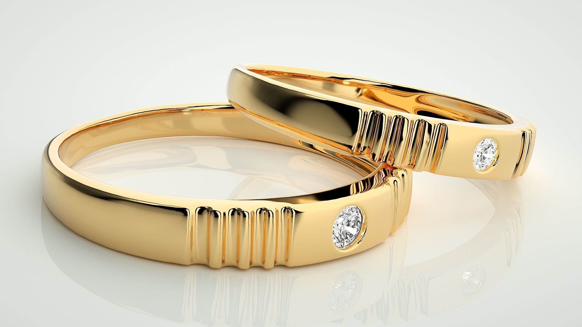 Solitaire Couple Band Ring 3dm stl render detail 3D print model_10
