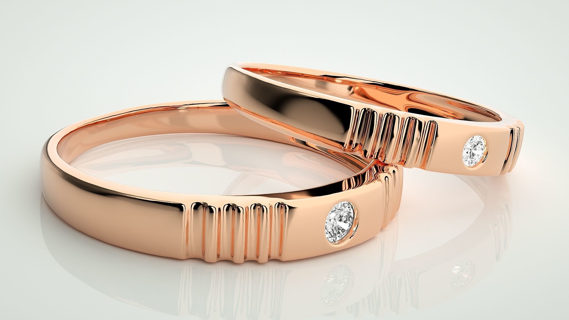 Solitaire Couple Band Ring 3dm stl render detail 3D print model_1