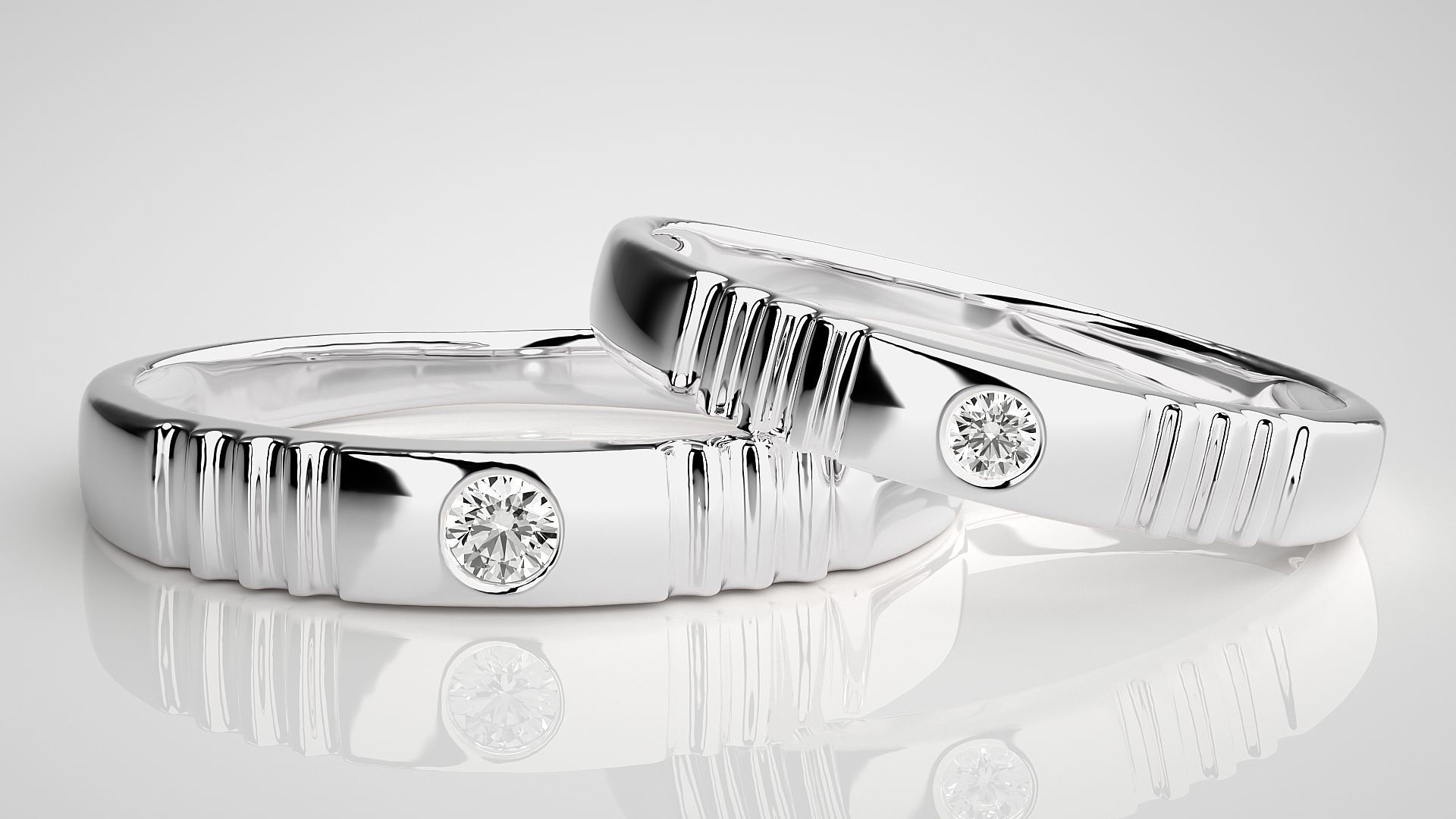 Solitaire Couple Band Ring 3dm stl render detail 3D print model_5