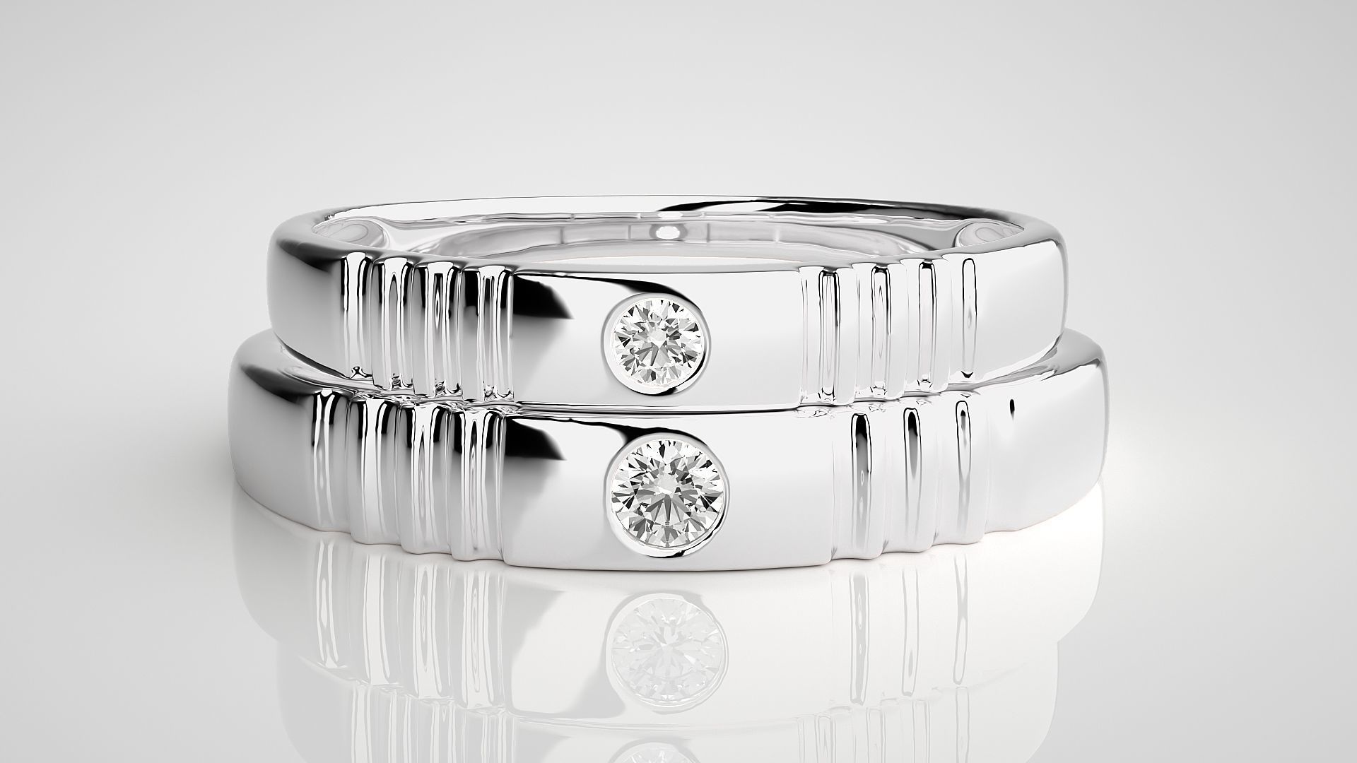 Solitaire Couple Band Ring 3dm stl render detail 3D print model_7