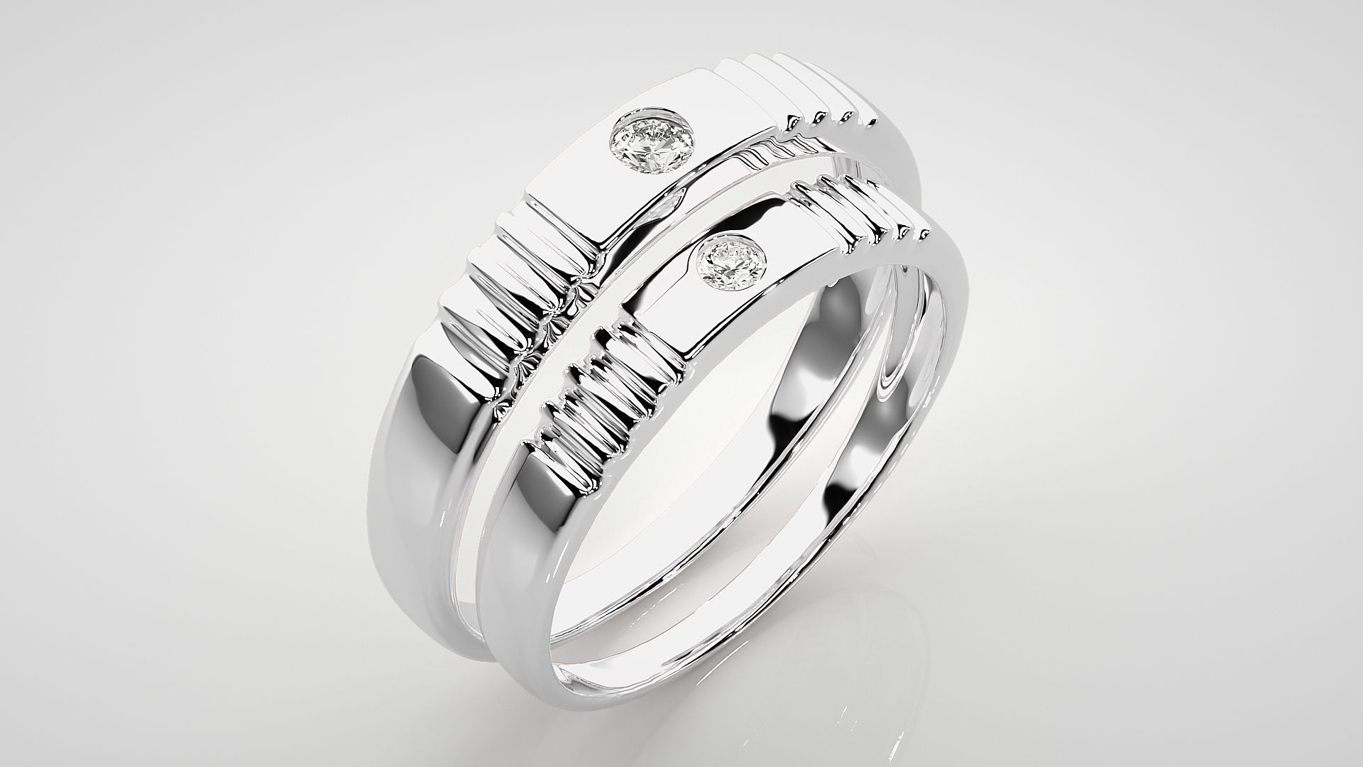 Solitaire Couple Band Ring 3dm stl render detail 3D print model_8