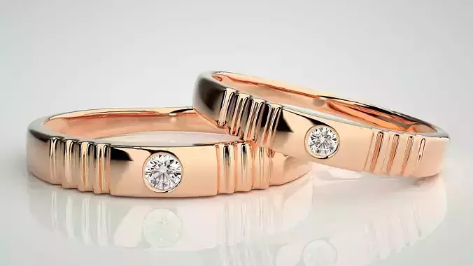 Solitaire Couple Band Ring 3dm stl render detail 