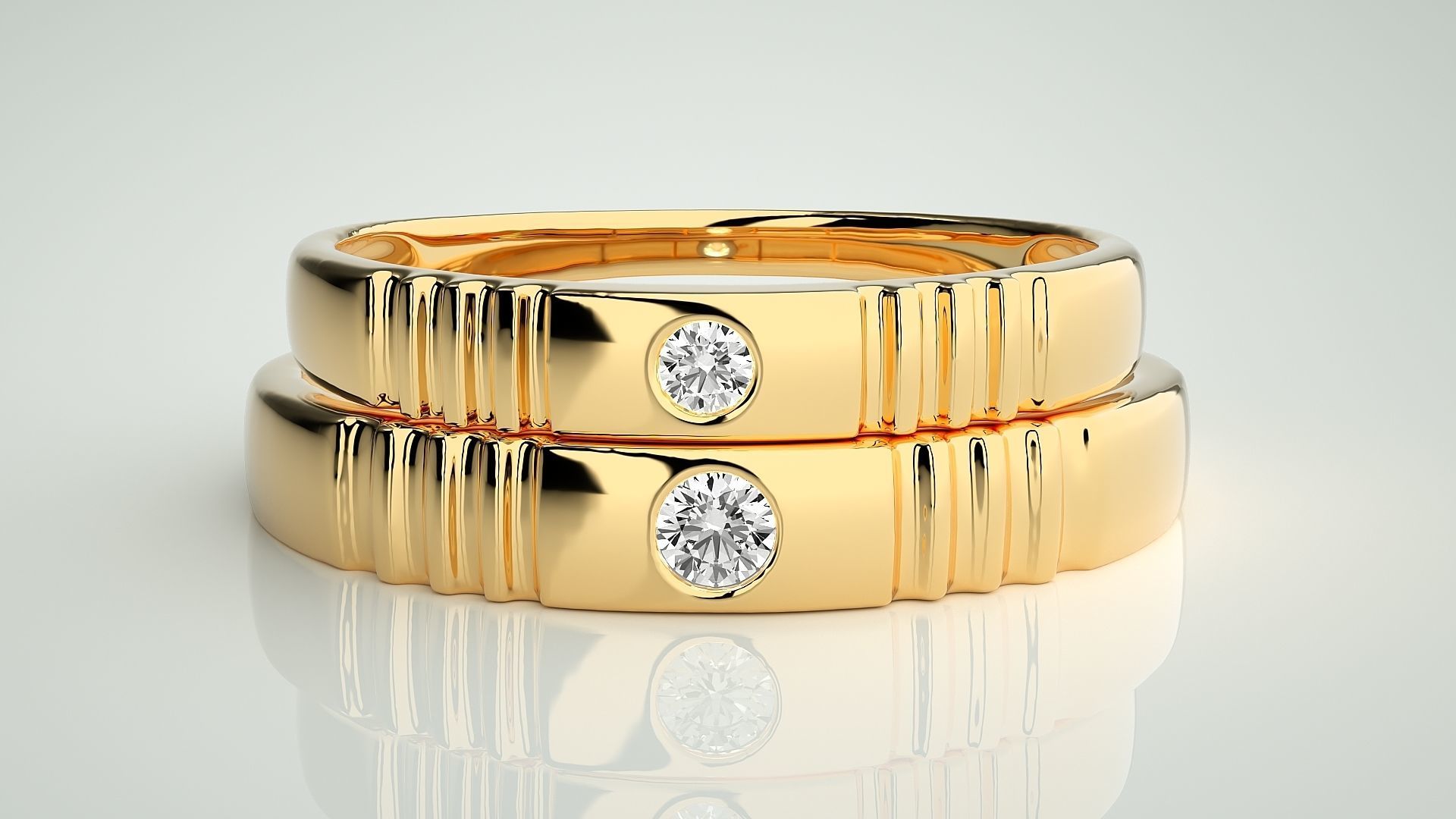 Solitaire Couple Band Ring 3dm stl render detail 3D print model_11