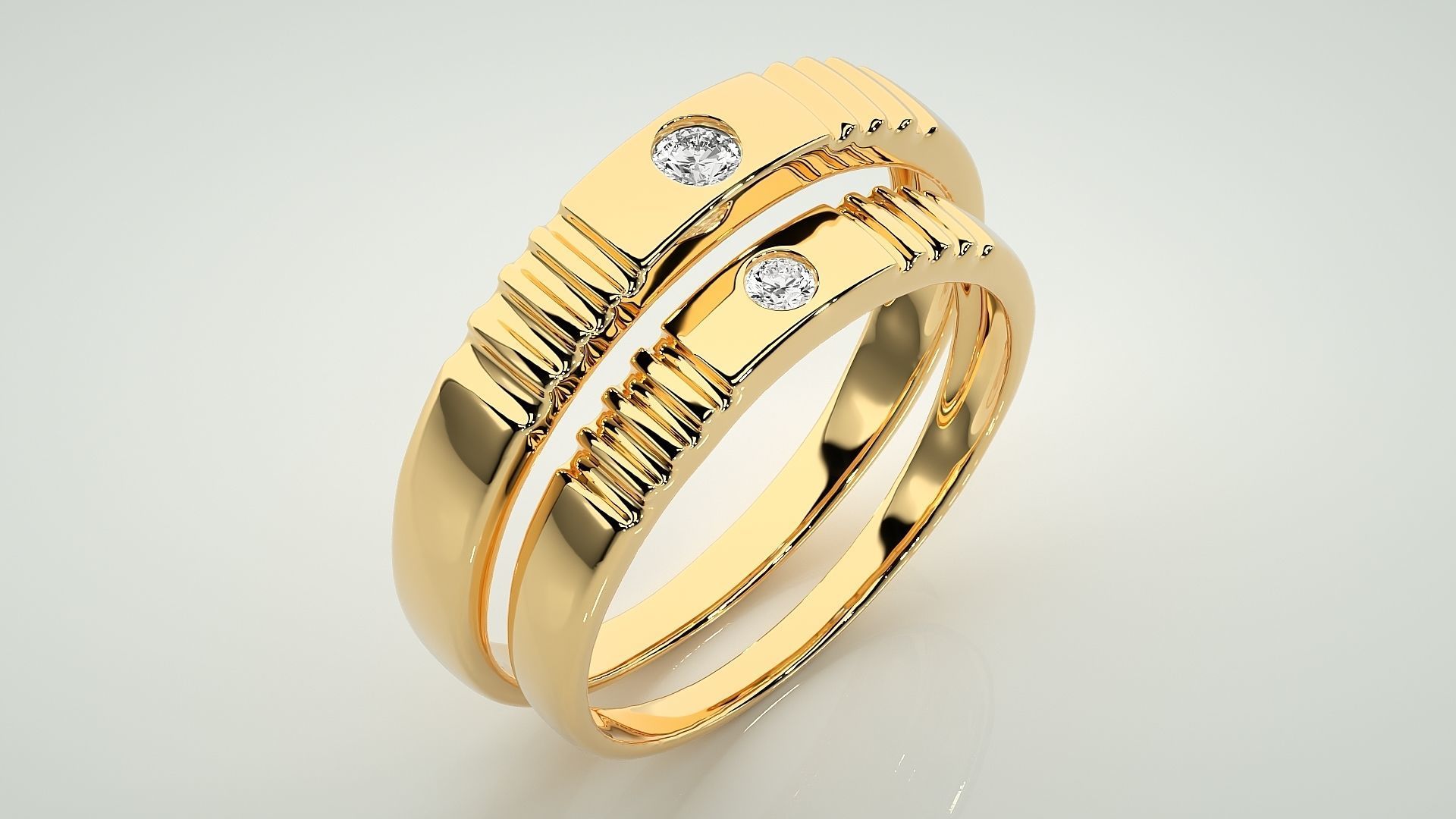 Solitaire Couple Band Ring 3dm stl render detail 3D print model_12