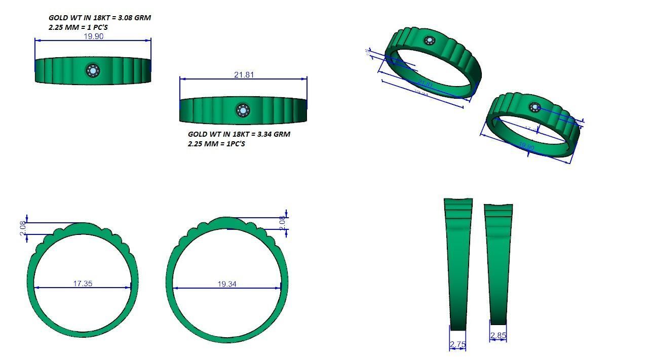 Solitaire Couple Band Ring 3dm stl render detail  3D print model_3