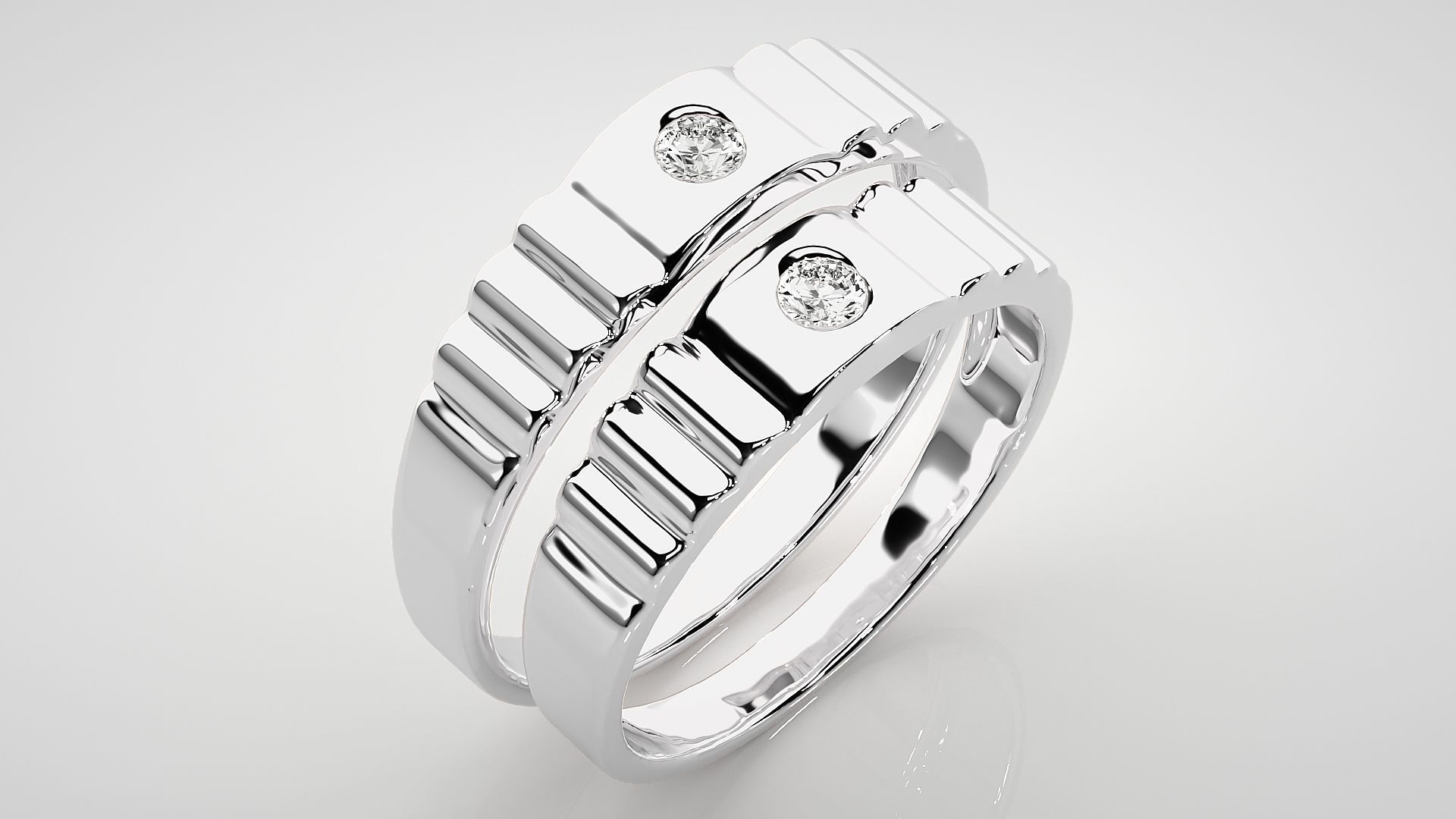 Solitaire Couple Band Ring 3dm stl render detail  3D print model_8