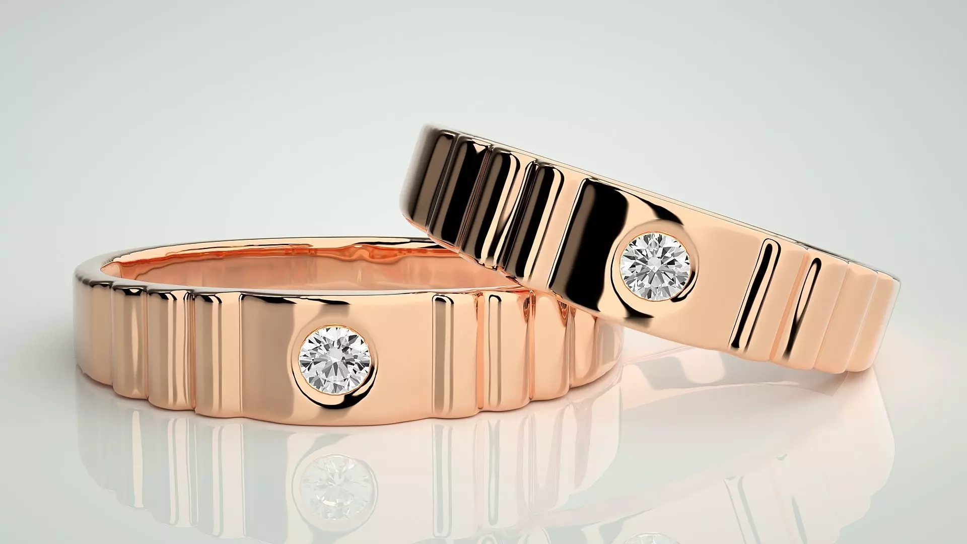 Solitaire Couple Band Ring 3dm stl render detail  3D print model_0