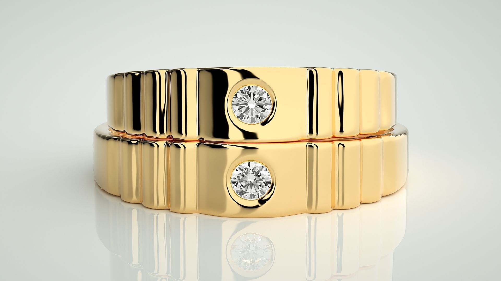 Solitaire Couple Band Ring 3dm stl render detail  3D print model_11