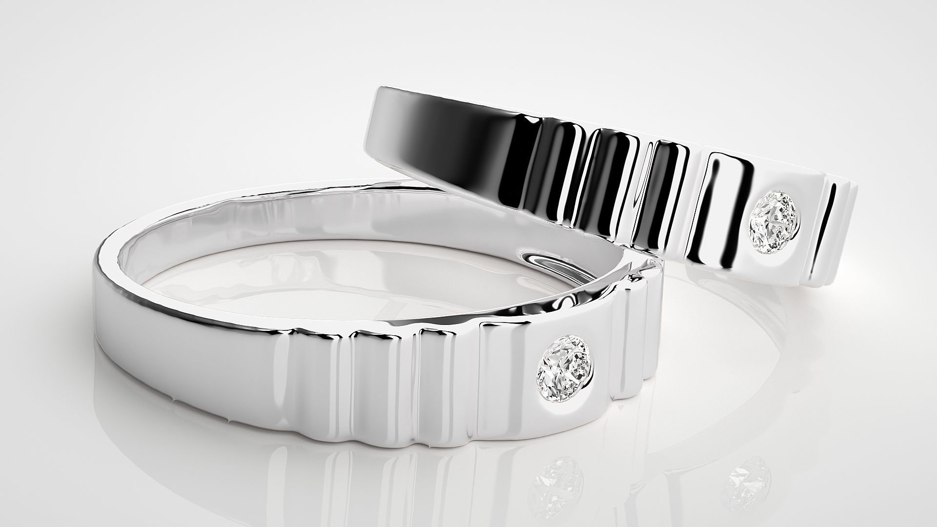 Solitaire Couple Band Ring 3dm stl render detail  3D print model_6