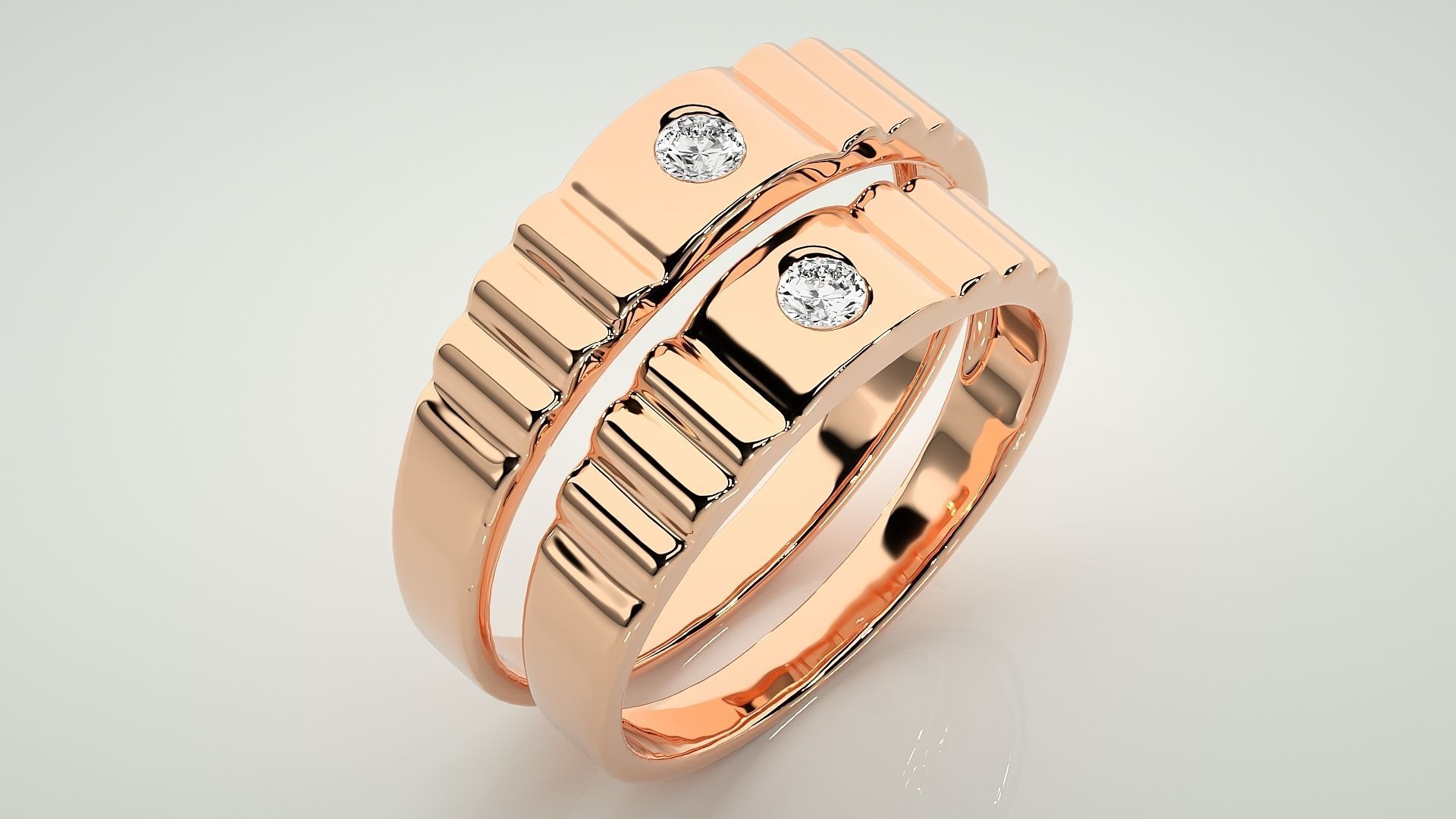 Solitaire Couple Band Ring 3dm stl render detail  3D print model_4