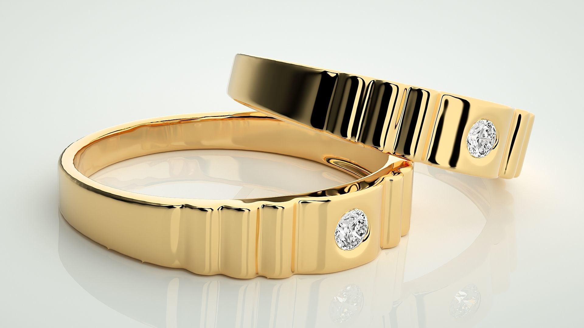 Solitaire Couple Band Ring 3dm stl render detail  3D print model_10