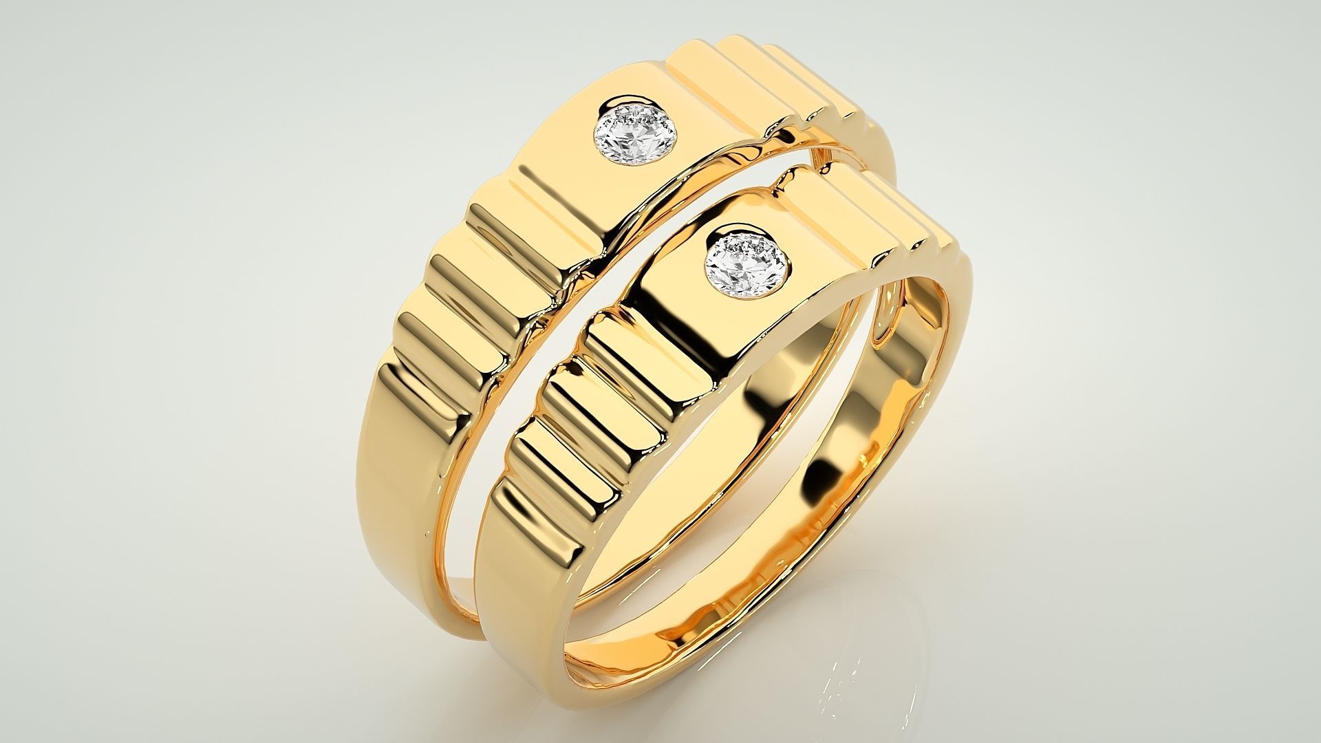 Solitaire Couple Band Ring 3dm stl render detail  3D print model_12