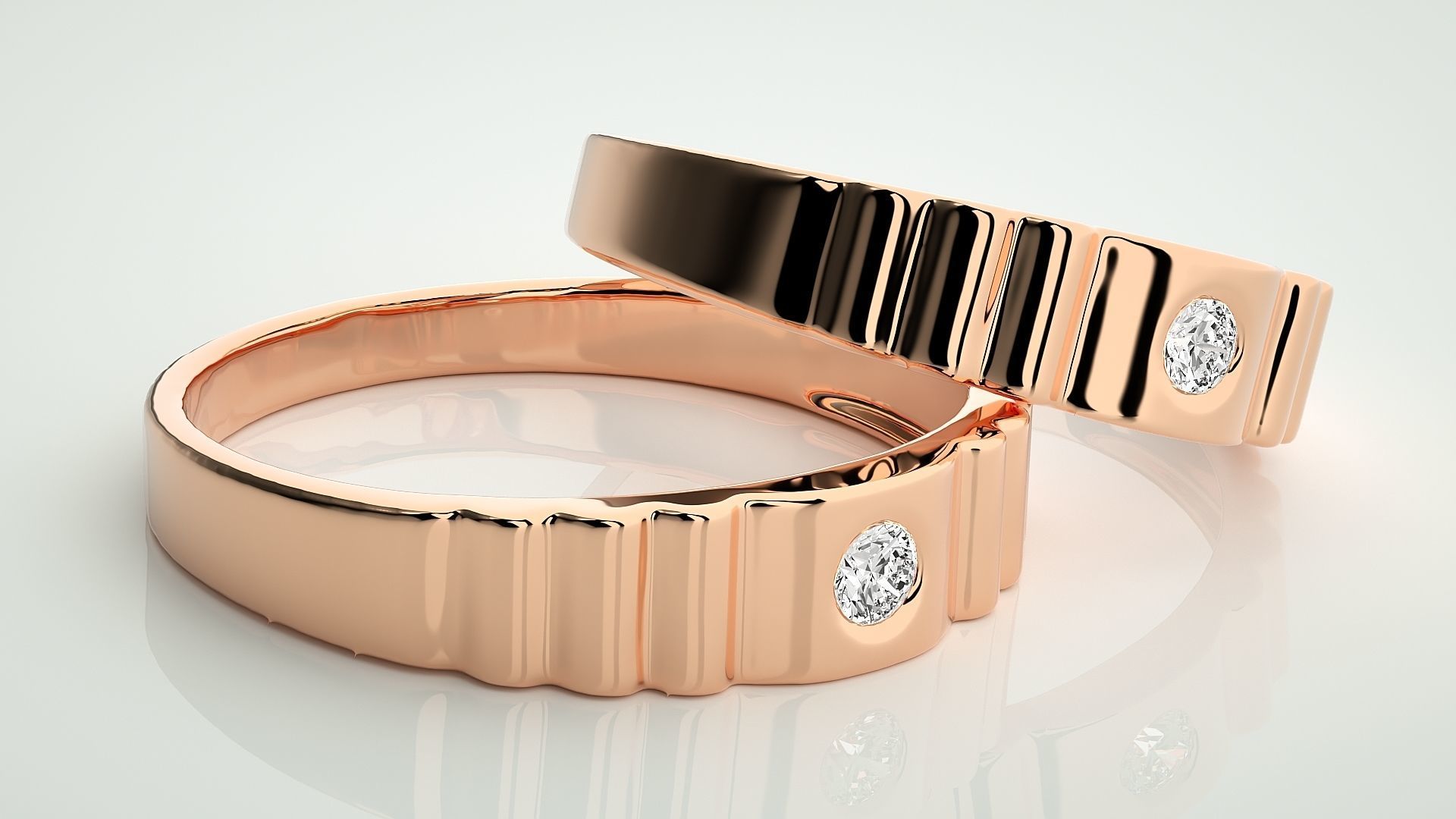 Solitaire Couple Band Ring 3dm stl render detail  3D print model_1