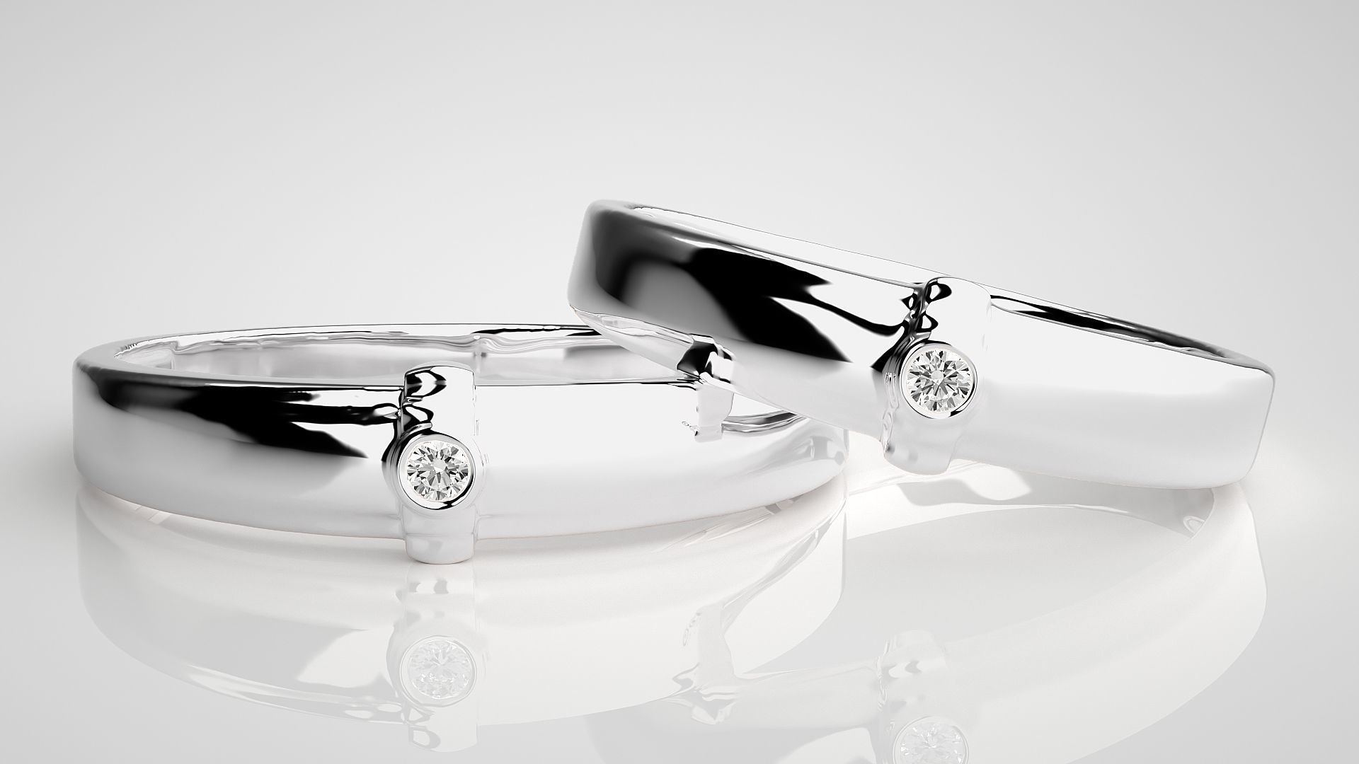 Solitaire Couple Band Ring 3dm stl render detail 3D print model_5