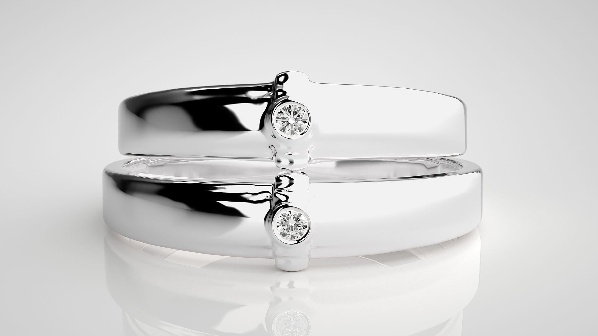 Solitaire Couple Band Ring 3dm stl render detail 3D print model_7