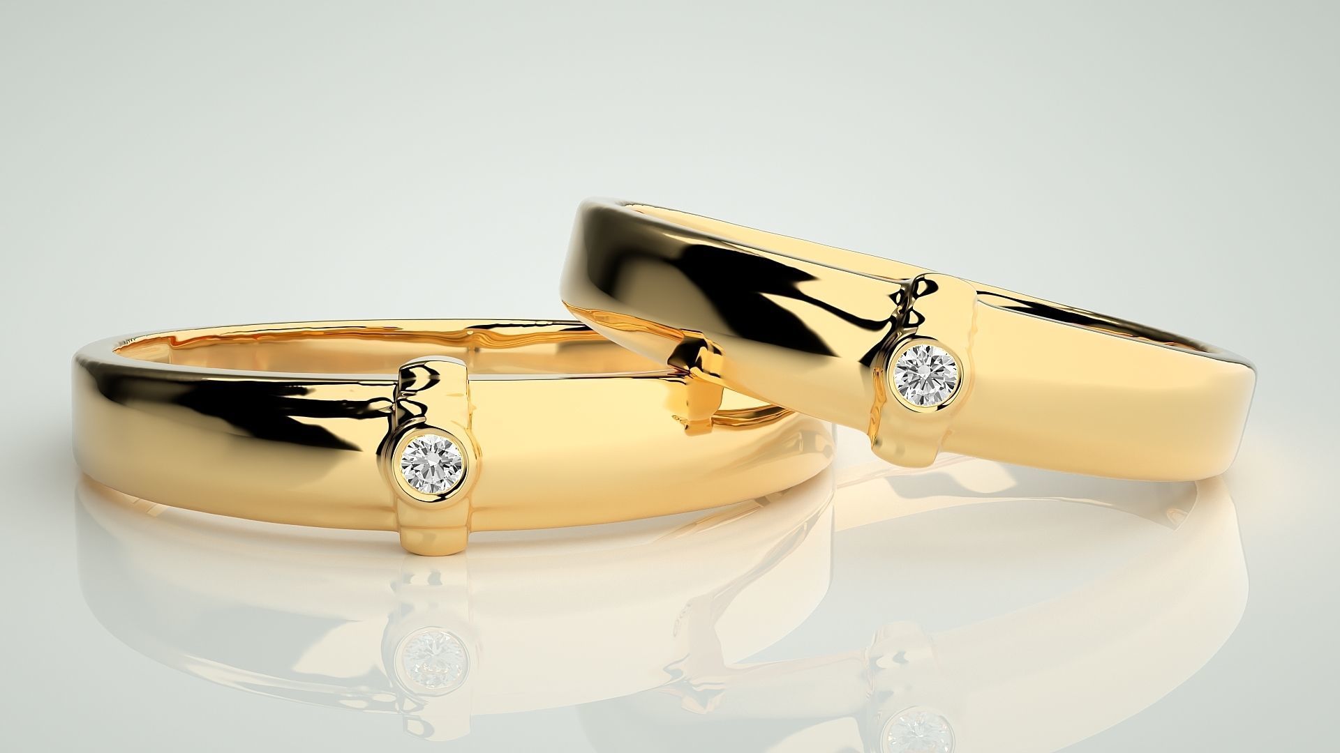 Solitaire Couple Band Ring 3dm stl render detail 3D print model_9