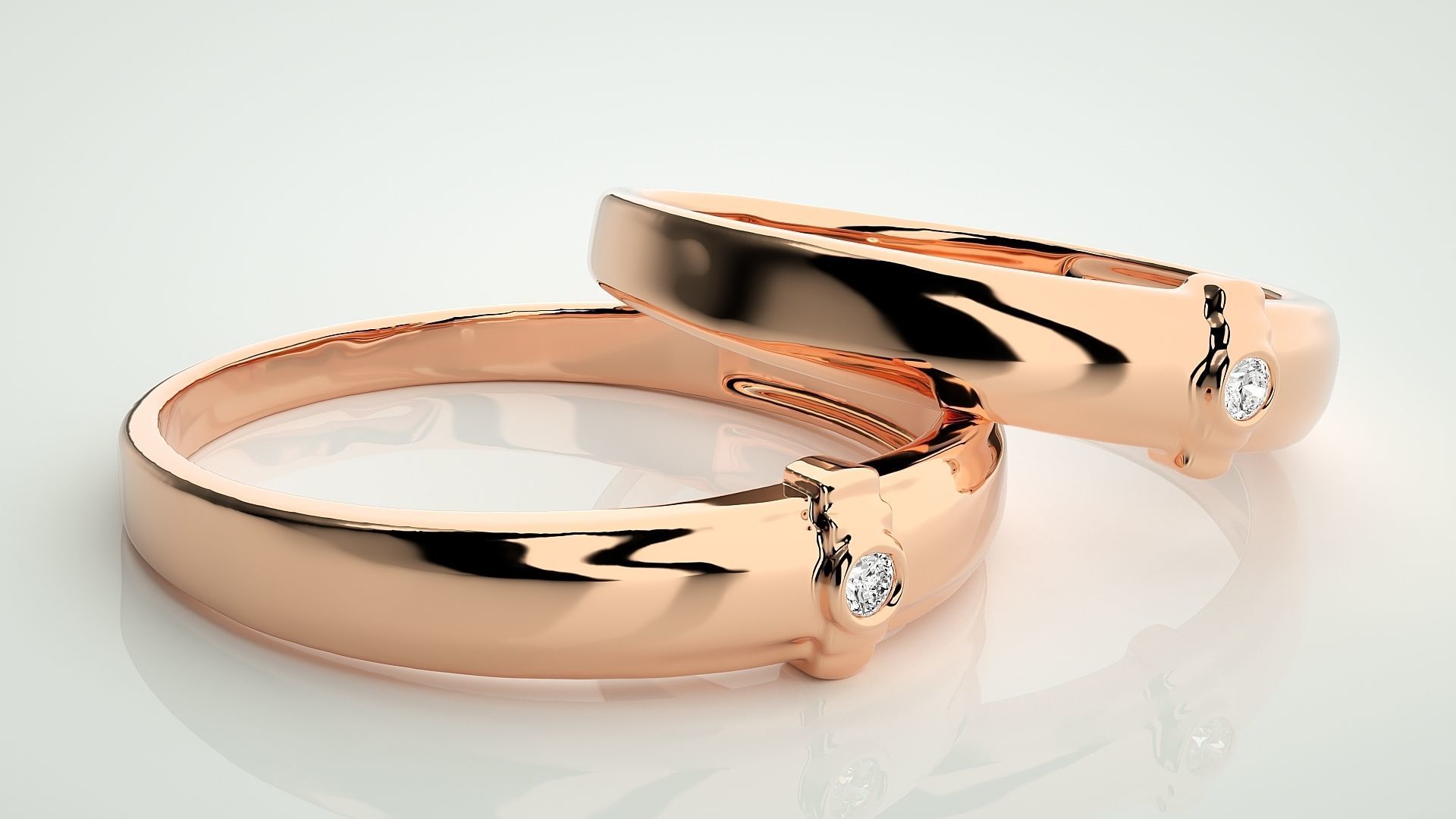 Solitaire Couple Band Ring 3dm stl render detail 3D print model_1