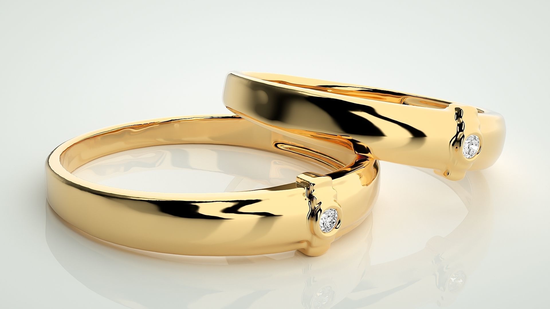 Solitaire Couple Band Ring 3dm stl render detail 3D print model_10
