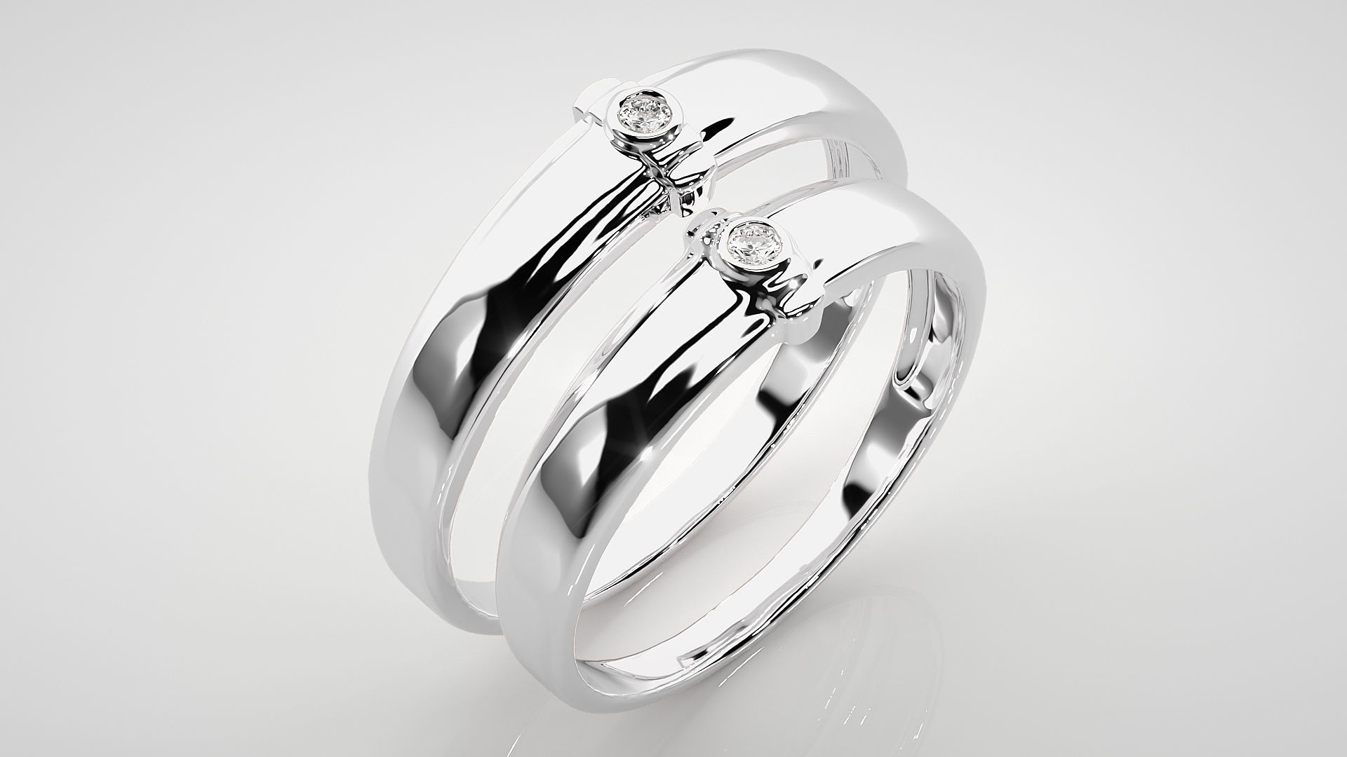 Solitaire Couple Band Ring 3dm stl render detail 3D print model_8