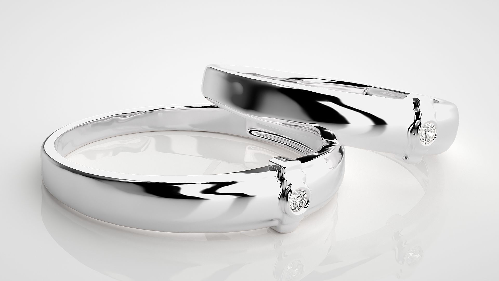 Solitaire Couple Band Ring 3dm stl render detail 3D print model_6