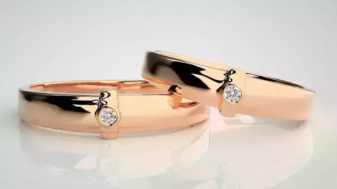 Solitaire Couple Band Ring 3dm stl render detail 