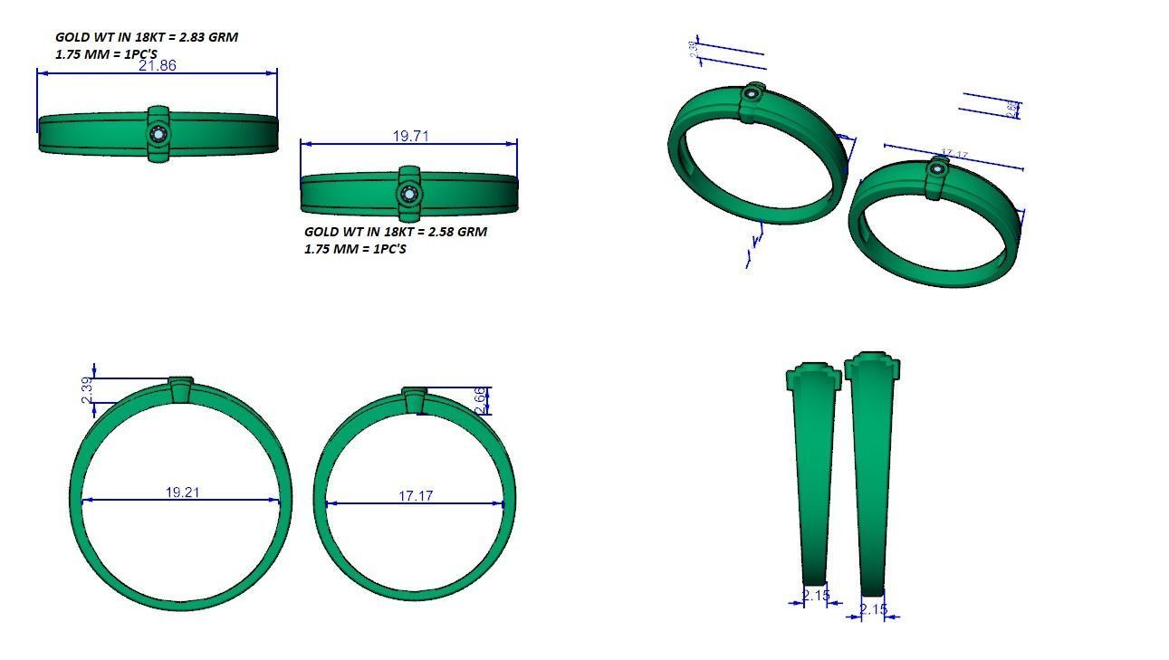 Solitaire Couple Band Ring 3dm stl render detail 3D print model_3