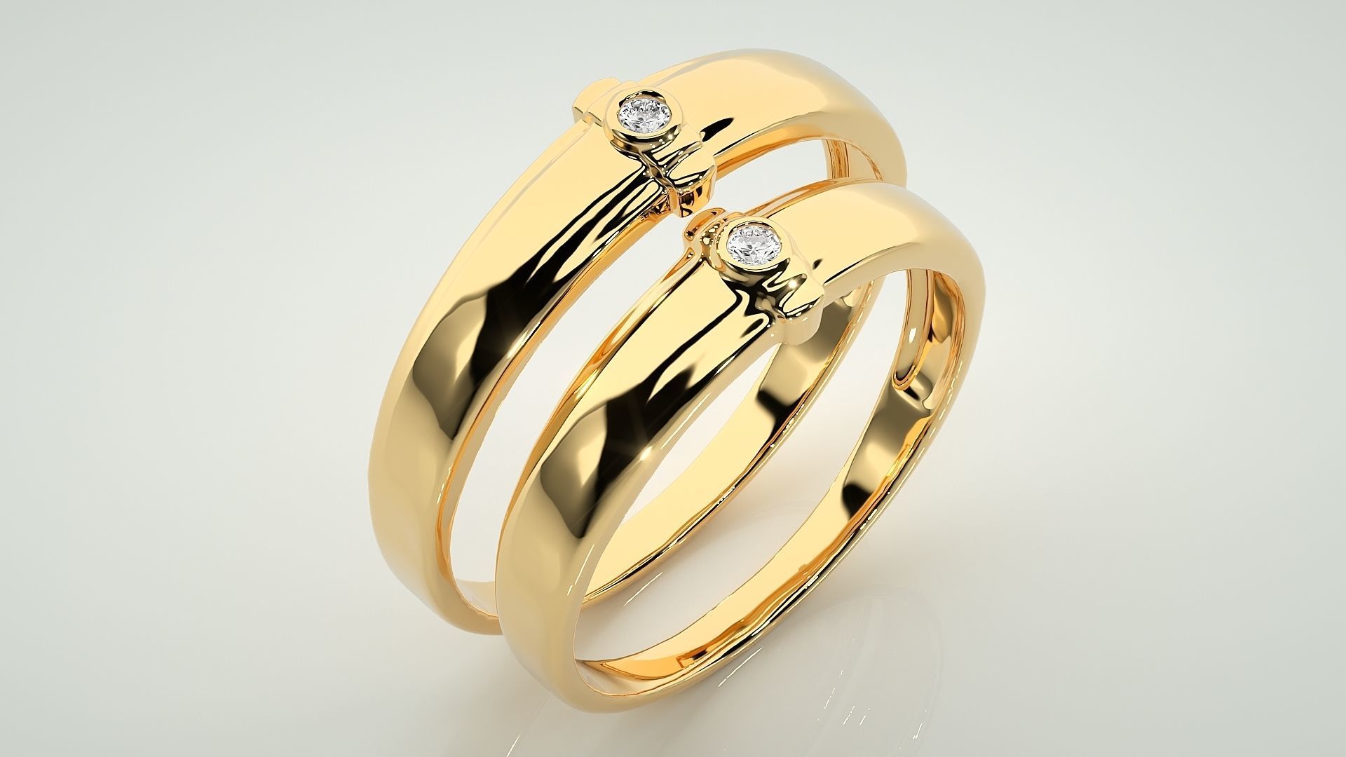 Solitaire Couple Band Ring 3dm stl render detail 3D print model_12