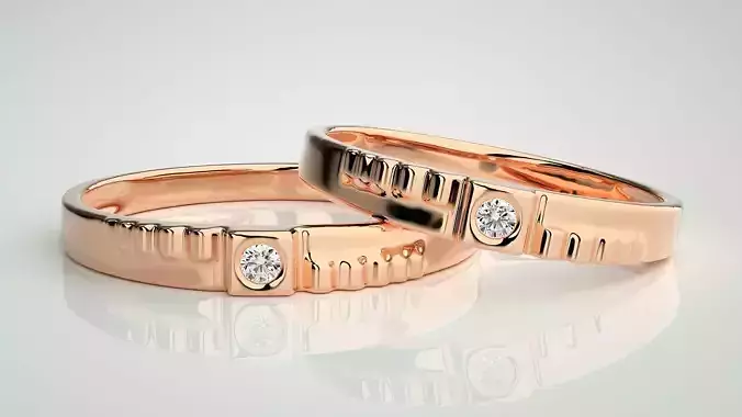 Solitaire Couple Band Ring 3dm stl render detail