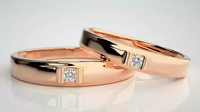 Solitaire Couple Band Ring 3dm stl render detail 