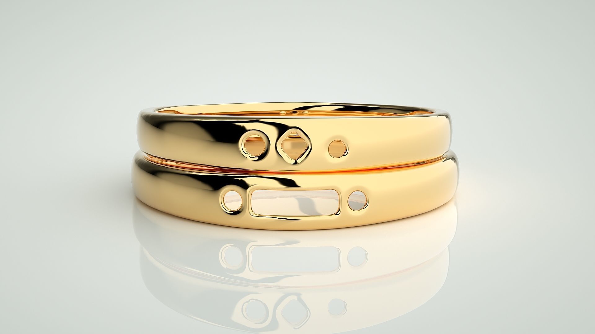 Italian Plain Gold Couple Band Ring 3dm stl render detail  3D print model_11