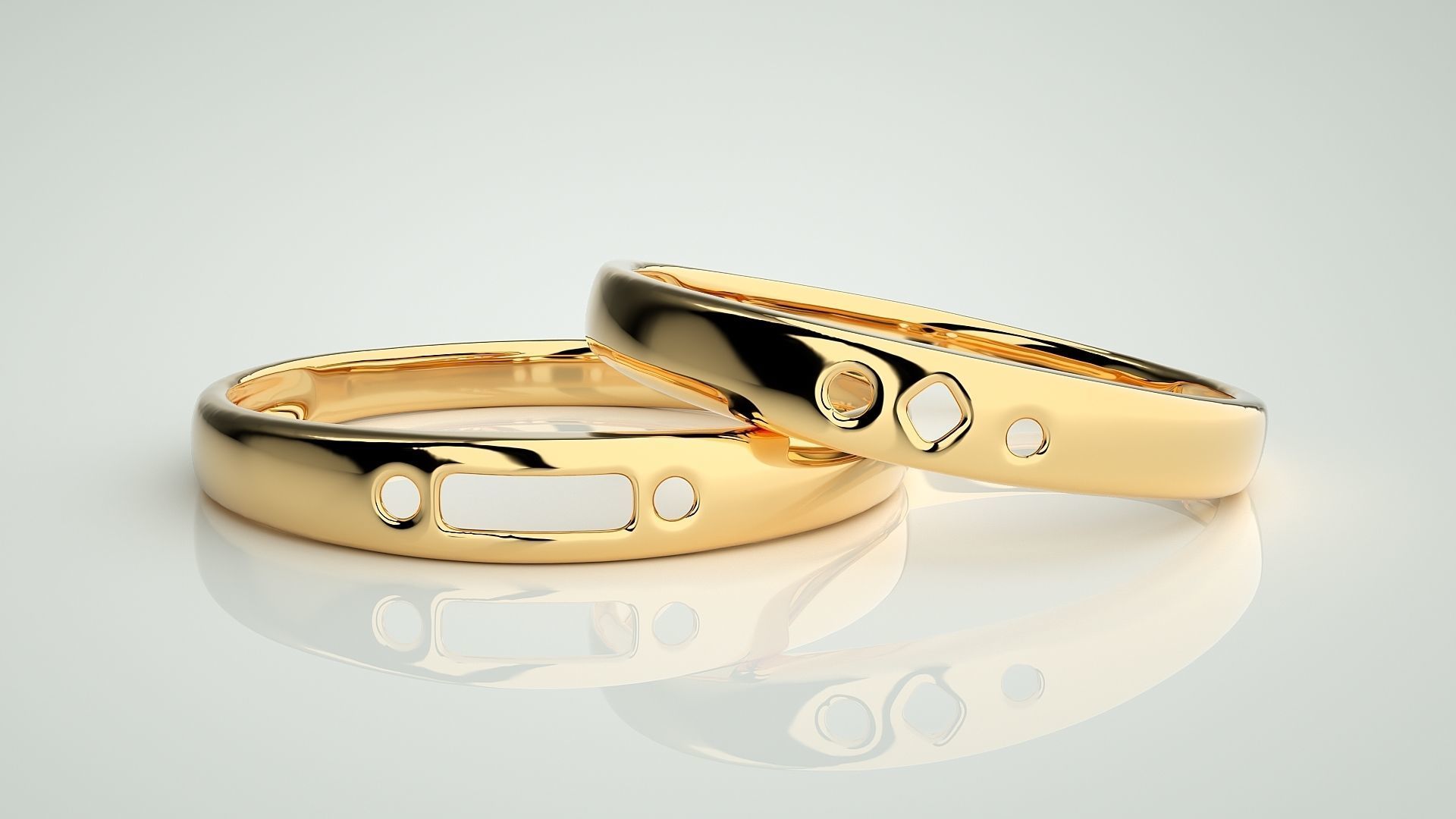 Italian Plain Gold Couple Band Ring 3dm stl render detail  3D print model_9