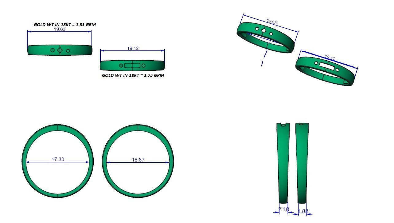 Italian Plain Gold Couple Band Ring 3dm stl render detail  3D print model_3
