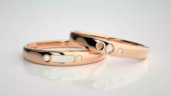 Italian Plain Gold Couple Band Ring 3dm stl render detail  3D print model