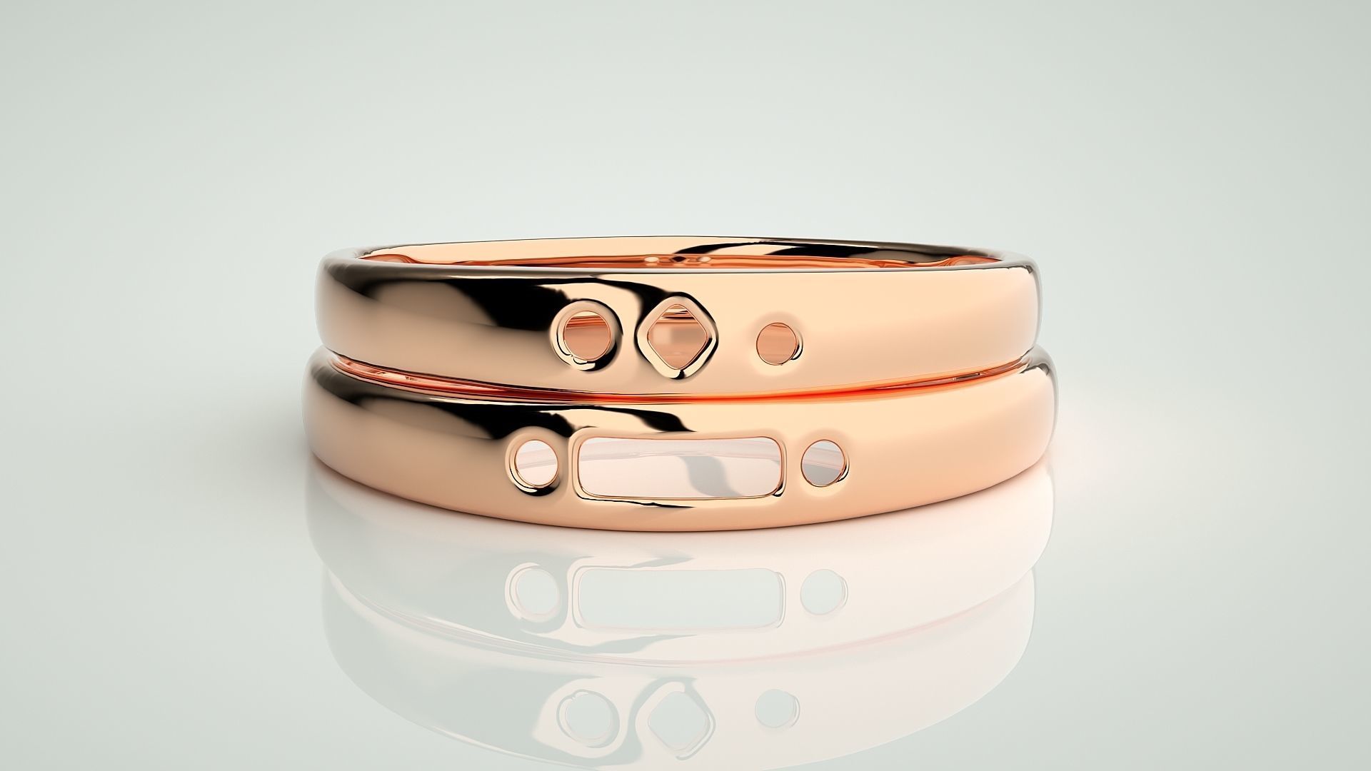 Italian Plain Gold Couple Band Ring 3dm stl render detail  3D print model_2