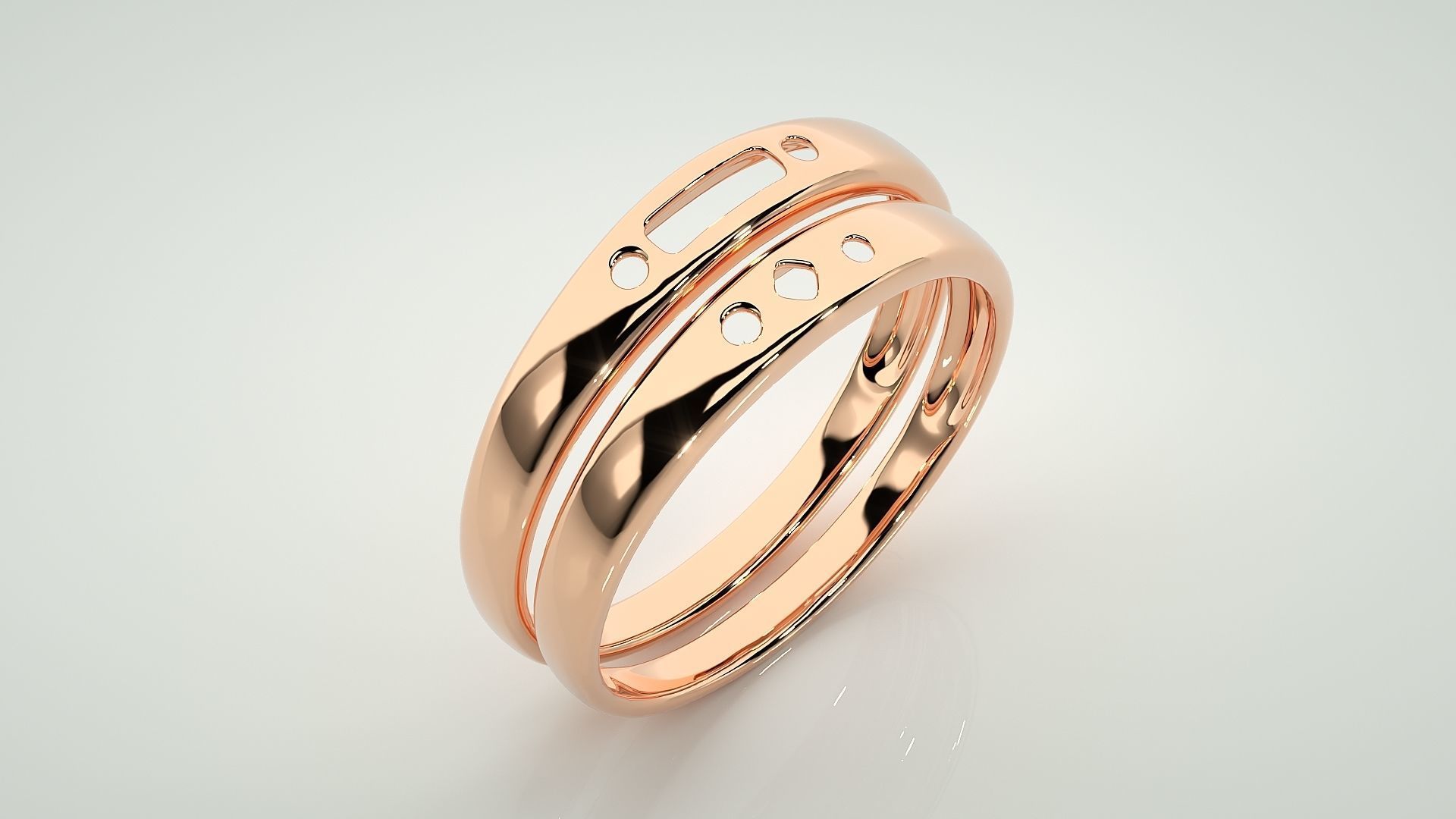 Italian Plain Gold Couple Band Ring 3dm stl render detail  3D print model_4